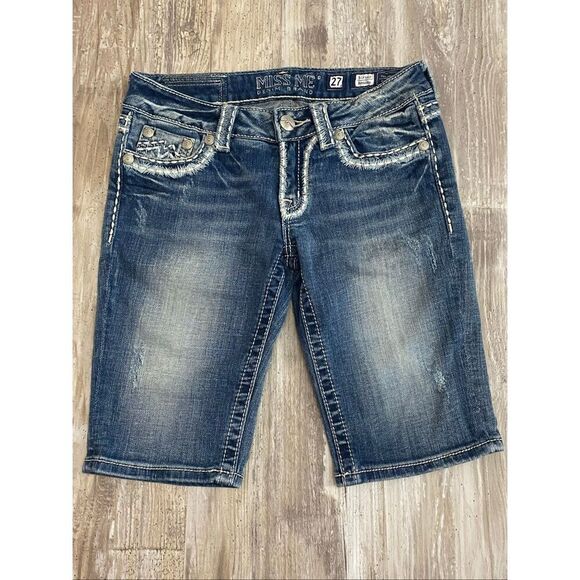 Miss Me Pants - Miss Me Denim Sunny Bermuda Jean Shorts Low Rise Embroidered Women’s Sz 27